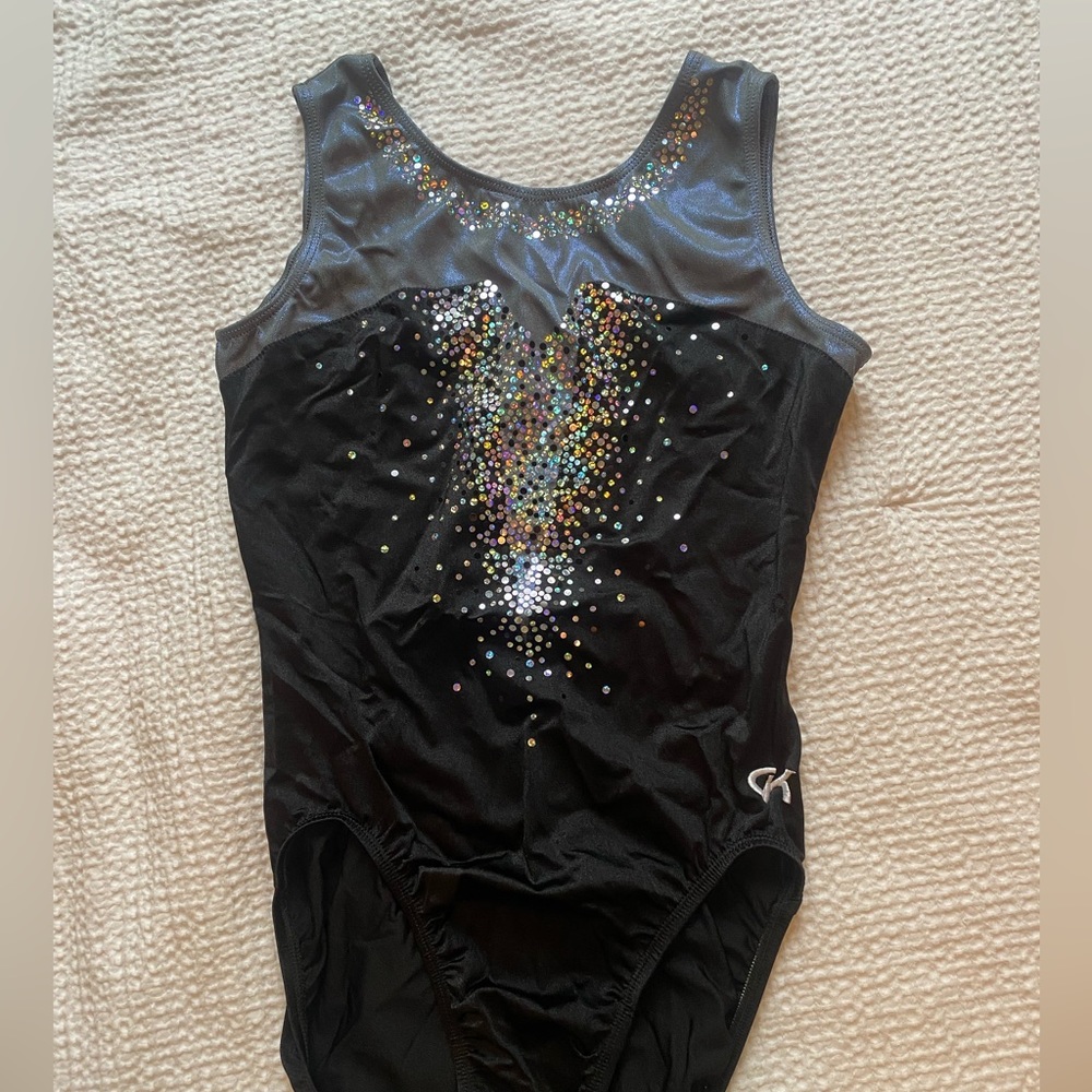 Black and grey GK gymnastics leotard